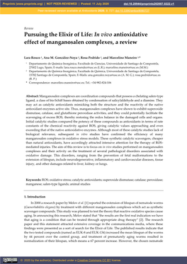 In Vivo Antioxidative Effect of Manganosalen Complexes, a Review