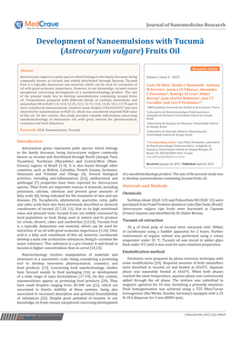 Development of Nanoemulsions with Tucumã (Astrocaryum Vulgare) Fruits Oil