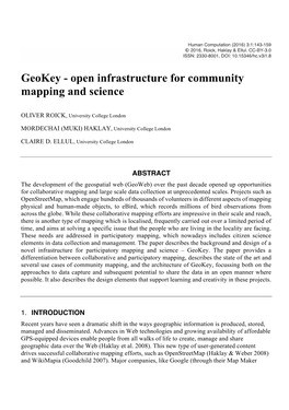 Geokey - Open Infrastructure for Community Mapping and Science