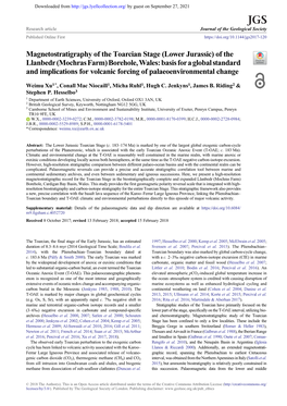 (Lower Jurassic) of the Llanbedr (Mochras Farm) Borehole, Wales: Basis Fora Global Standard and Implications for Volcanic Forcing of Palaeoenvironmental Change