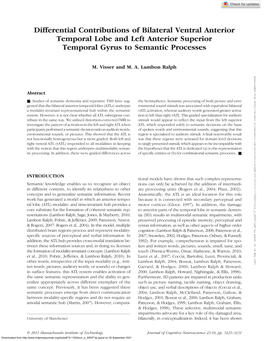 Differential Contributions of Bilateral Ventral Anterior Temporal Lobe and Left Anterior Superior Temporal Gyrus to Semantic Processes