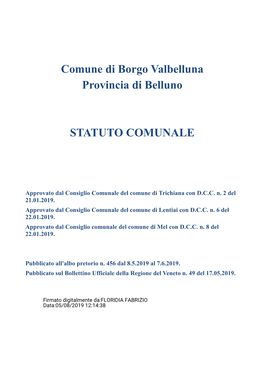 Comune Di Borgo Valbelluna Provincia Di Belluno STATUTO