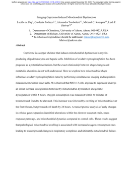 Imaging Cuprizone-Induced Mitochondrial Dysfunction Lucille A