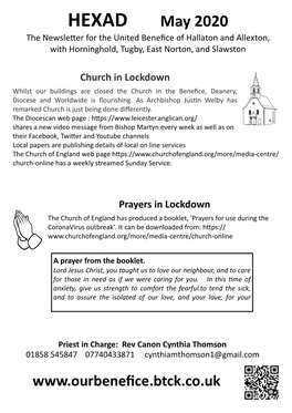 HEXAD May 2020 the Newsletter for the United Benefice of Hallaton and Allexton, with Horninghold, Tugby, East Norton, and Slawston