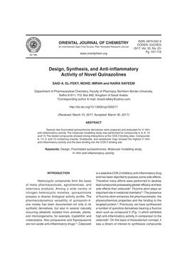 Design, Synthesis, and Anti-Inflammatory Activity of Novel Quinazolines