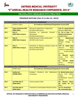 Khyber Medical University “6Th Annual Health Research Conference, 2014” TRANSLATING RESEARCH INTO PRACTICE