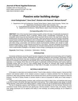 Passive Solar Building Design