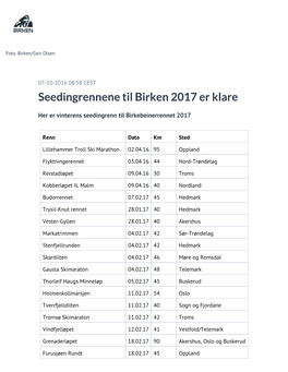 Seedingrennene Til Birken 2017 Er Klare