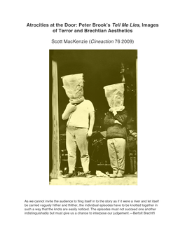 Atrocities at the Door: Peter Brookʼs Tell Me Lies, Images of Terror and Brechtian Aesthetics