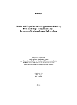 Middle and Upper Devonian Cryptodonta (Bivalvia) from the Pelagic Hercynian Facies - Taxonomy, Stratigraphy, and Paleoecology