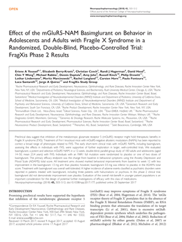 Effect of the Mglur5-NAM Basimglurant on Behavior In