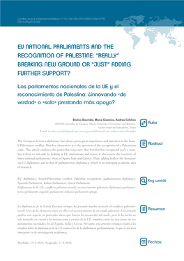 Eu National Parliaments and the Recognition of Palestine: “Really” Breaking New Ground Or “Just” Adding Further Support?