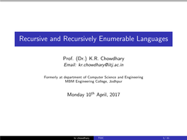 Recursive and Recursively Enumerable Languages