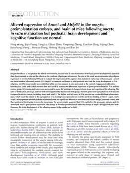 Altered Expression of Armet and Mrlp51 in the Oocyte