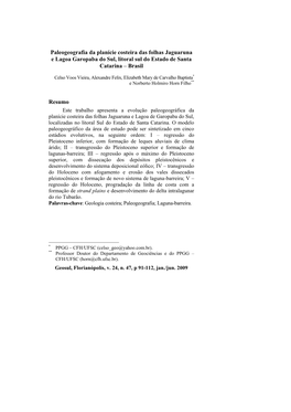 Paleogeografia Da Planície Costeira Das Folhas Jaguaruna E Lagoa Garopaba Do Sul, Litoral Sul Do Estado De Santa Catarina – Brasil