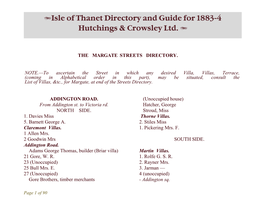 Isle of Thanet Directory and Guide for 1883-4 Hutchings & Crowsley Ltd