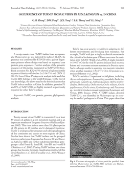 OCCURRENCE of TURNIP MOSAIC VIRUS in PHALAENOPSIS Sp. in CHINA