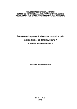 Estudo Dos Impactos Ambientais Causados Pelo Antigo Lixão, No Jardim Juliana a E Jardim Das Palmeiras II