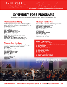 SYMPHONY POPS PROGRAMS World-Class Arrangements Enjoyable for Audiences to Hear and Orchestras to Play!