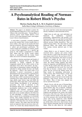 A Psychoanalytical Reading of Norman Bates in Robert Bloch's