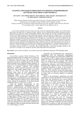 Cloning and Characterization of Farnesyl Pyrophosphate Synthase Gene from Anoectochilus