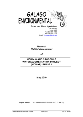 Mammal Habitat Assessment of MOKOLO and CROCODILE WATER AUGMENTATION PROJECT