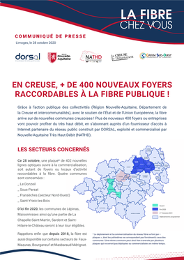 En Creuse, + De 400 Nouveaux Foyers Raccordables À La Fibre Publique !