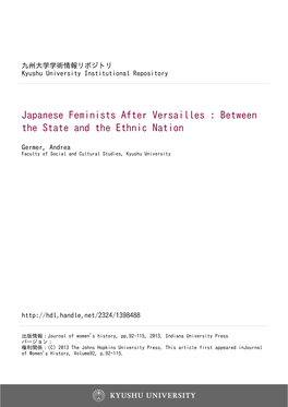 Japanese Feminists After Versailles : Between the State and the Ethnic Nation