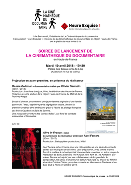 SOIREE DE LANCEMENT DE LA CINEMATHEQUE DU DOCUMENTAIRE En Hauts-De-France