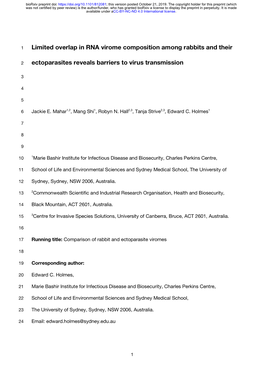 Limited Overlap in RNA Virome Composition Among Rabbits and Their