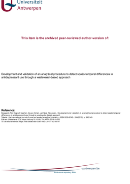 Development and Validation of an Analytical Procedure to Detect Spatio-Temporal Differences in Antidepressant Use Through a Wastewater-Based Approach