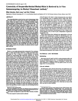 Cytotoxicity of Streptavidin-Blocked Biotinyl-Ricin Is Retrieved by in Vitro Immunotargeting Via Biotinyl Monoclonal Antibody1