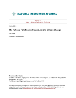 The National Park Service Organic Act and Climate Change