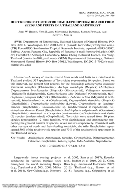 Host Records for Tortricidae (Lepidoptera) Reared from Seeds and Fruits in a Thailand Rainforest