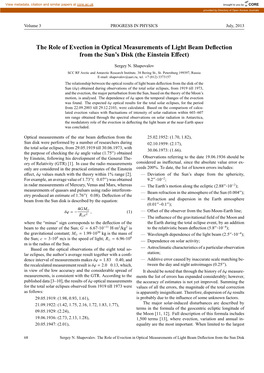 The Role of Evection in Optical Measurements of Light Beam Deﬂection from the Sun’S Disk (The Einstein Eﬀect)