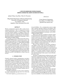 A Multi-Mode Reconfigurable Ofdm Communication System on Fpga