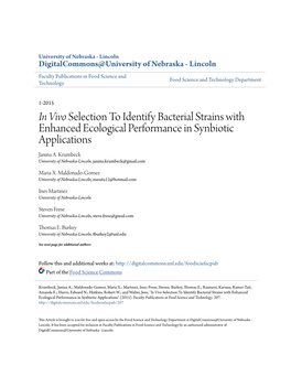 In Vivo Selection to Identify Bacterial Strains with Enhanced Ecological Performance in Synbiotic Applications Janina A