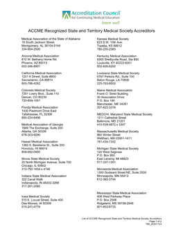 ACCME Recognized State and Territory Medical Society Accreditors