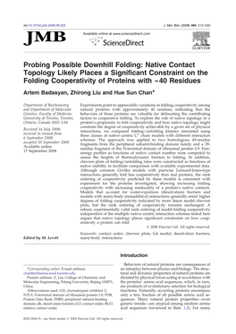Probing Possible Downhill Folding: Native Contact Topology Likely Places a Significant Constraint on the Folding Cooperativity of Proteins with ∼40 Residues