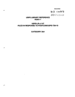 Usps-Lr-J-147 Filed in Response to Postcom/Usps-T39-10