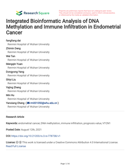 Integrated Bioinformatic Analysis of DNA Methylation and Immune In