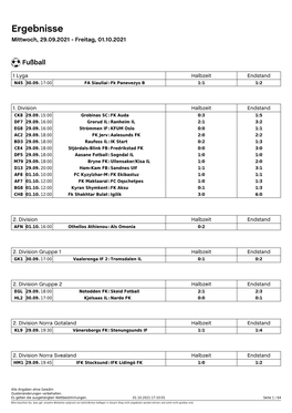 Ergebnisse Mittwoch, 29.09.2021 - Freitag, 01.10.2021