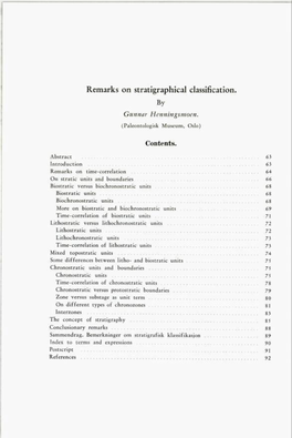 Remarks on Stratigraphical Classification. by Gunnar Henningsmoen