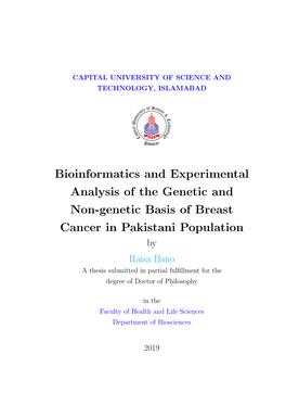 Bioinformatics and Experimental Analysis of the Genetic and Non-Genetic Basis of Breast Cancer in Pakistani Population