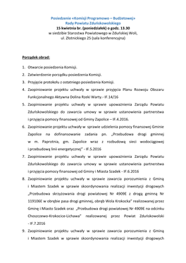Posiedzenie «Komisji Programowo – Budżetowej» Rady Powiatu Zduńskowolskiego 15 Kwietnia Br