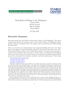 Drug-Related Killings in the Philippines Patrick Ball∗ Sheila Coronel† Mariel Padilla‡ David Mora§ 26 July 2019