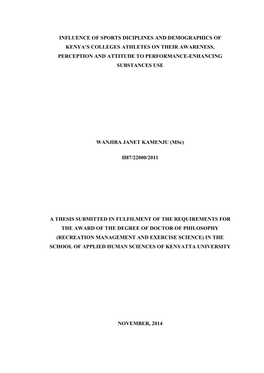 Influence of Sports Diciplines and Demographics of Kenya's Colleges Athletes on Their Awareness, Perception and Attitude to Pe