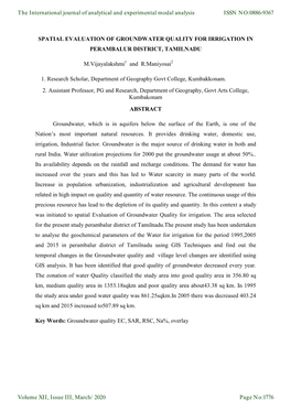 Spatial Evaluation of Groundwater Quality for Irrigation in Perambalur District, Tamilnadu