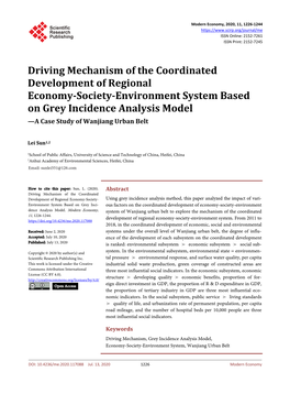 Driving Mechanism of the Coordinated Development of Regional Economy-Society-Environment System Based on Grey Incidence Analysis
