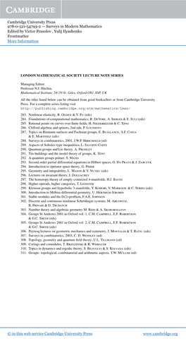 Surveys in Modern Mathematics Edited by Victor Prasolov , Yulij Ilyashenko Frontmatter More Information